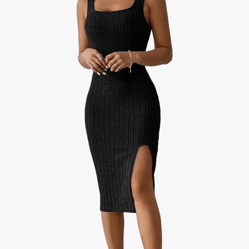 Elegant Black Ribbed Knit Dress